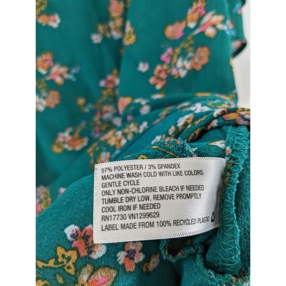 Xhilaration Floral Blouse XS Green Juniors Cold Shoulder Cutout Ruffle Keyhole - Picture 4 of 7